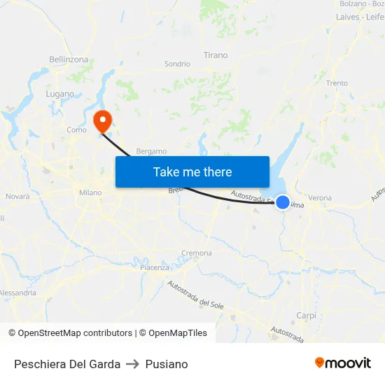 Peschiera Del Garda to Pusiano map