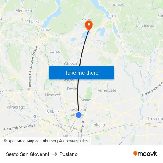 Sesto San Giovanni to Pusiano map