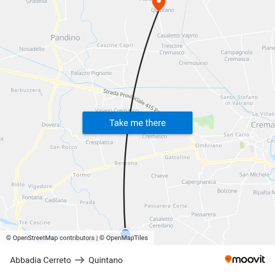 Abbadia Cerreto to Quintano map