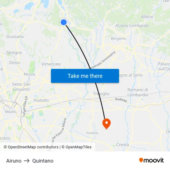 Airuno to Quintano map