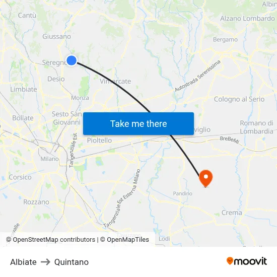 Albiate to Quintano map