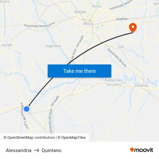 Alessandria to Quintano map