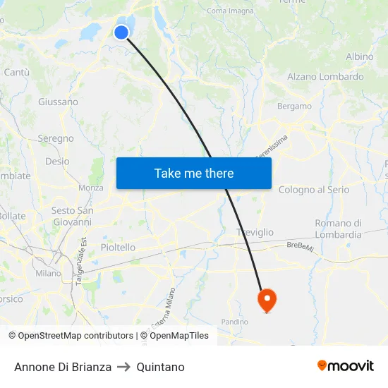 Annone di Brianza to Quintano map