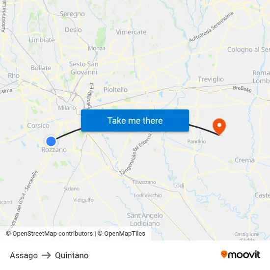 Assago to Quintano map