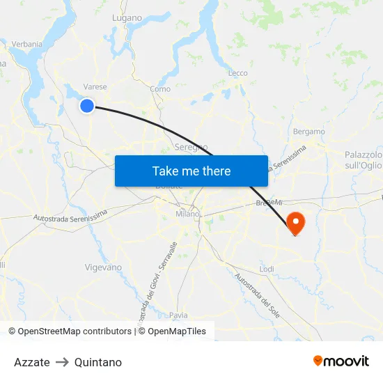Azzate to Quintano map