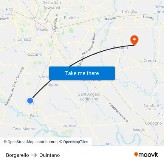 Borgarello to Quintano map