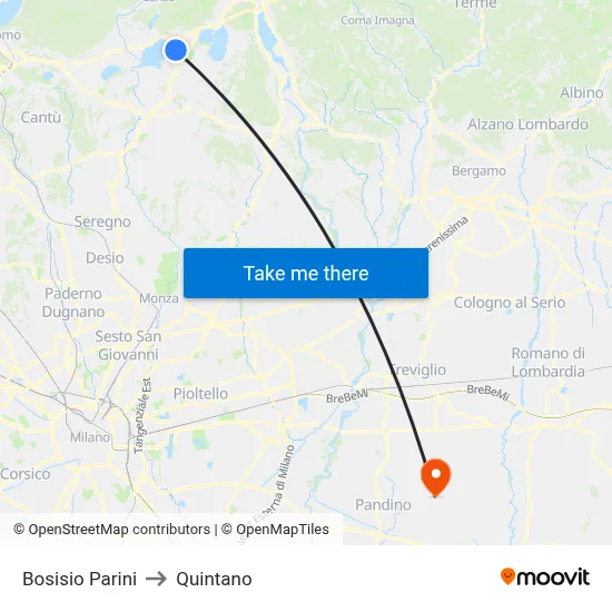 Bosisio Parini to Quintano map