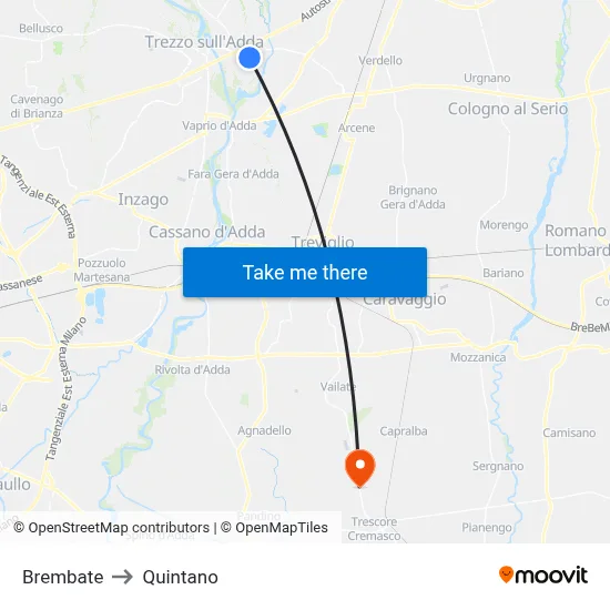 Brembate to Quintano map