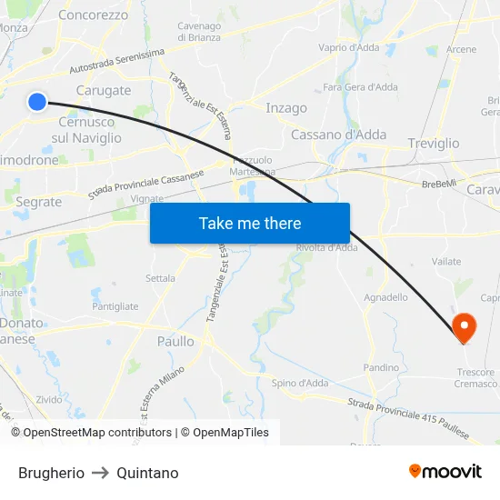 Brugherio to Quintano map