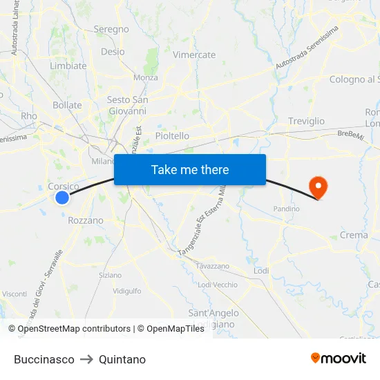 Buccinasco to Quintano map