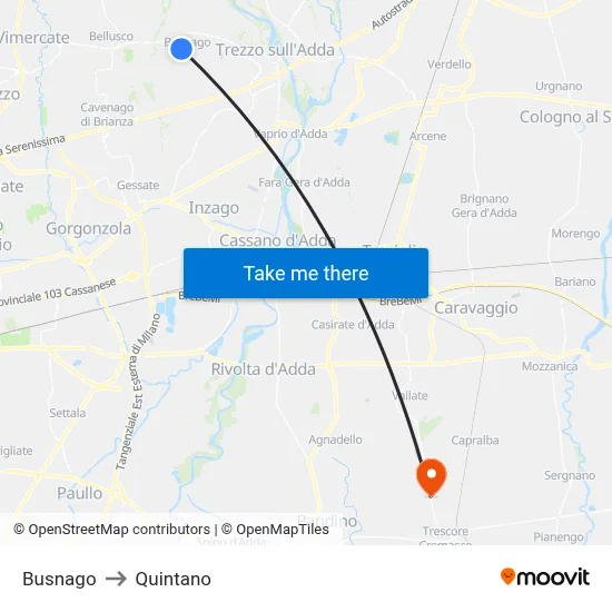 Busnago to Quintano map