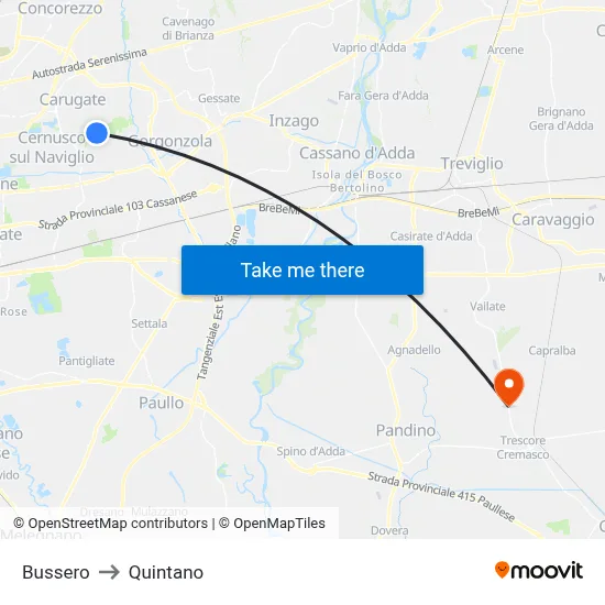 Bussero to Quintano map