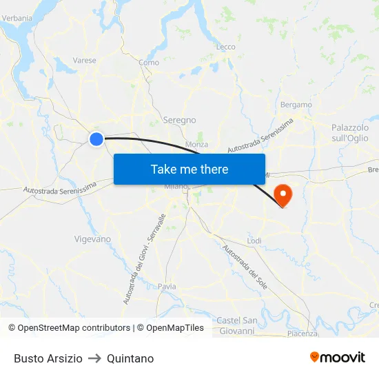 Busto Arsizio to Quintano map
