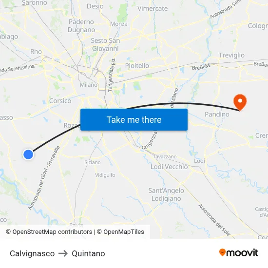 Calvignasco to Quintano map