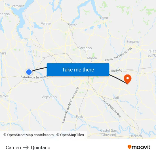 Cameri to Quintano map