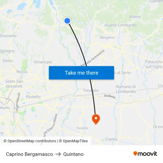 Caprino Bergamasco to Quintano map