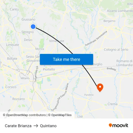 Carate Brianza to Quintano map