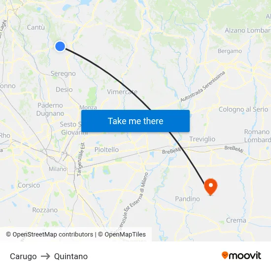 Carugo to Quintano map