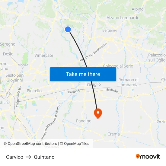 Carvico to Quintano map