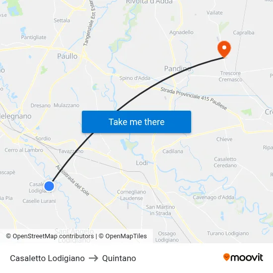 Casaletto Lodigiano to Quintano map