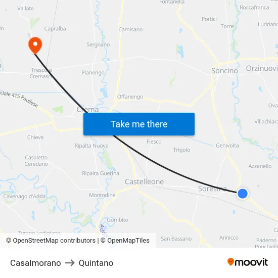 Casalmorano to Quintano map