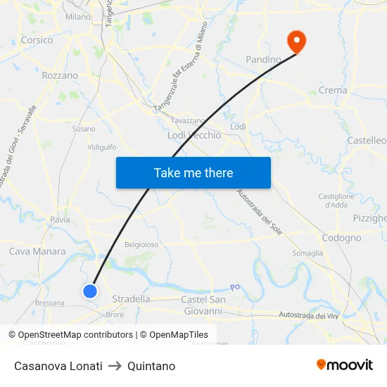 Casanova Lonati to Quintano map