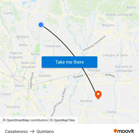 Casatenovo to Quintano map