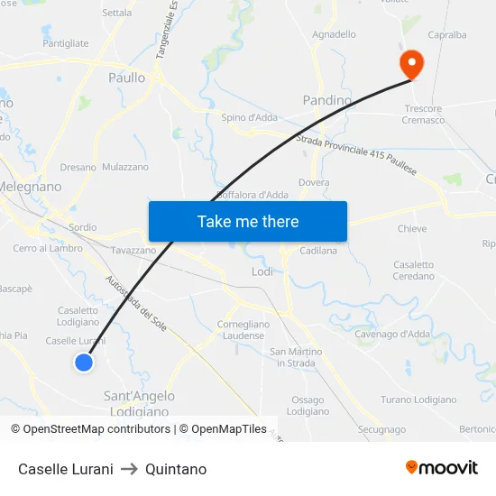 Caselle Lurani to Quintano map