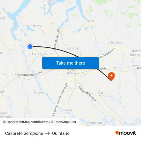 Casorate Sempione to Quintano map