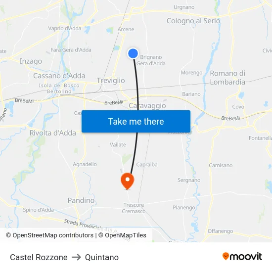 Castel Rozzone to Quintano map