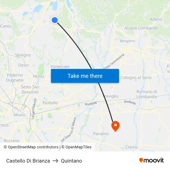 Castello di Brianza to Quintano map