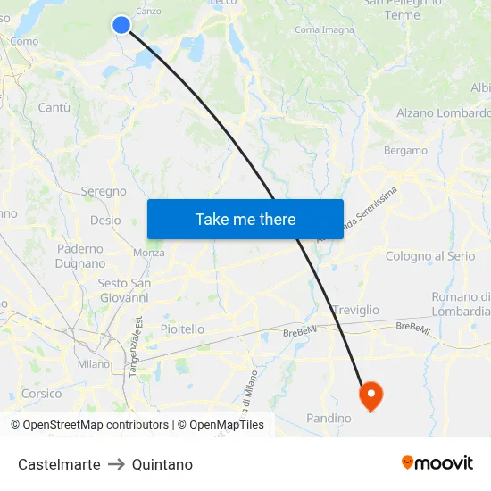 Castelmarte to Quintano map