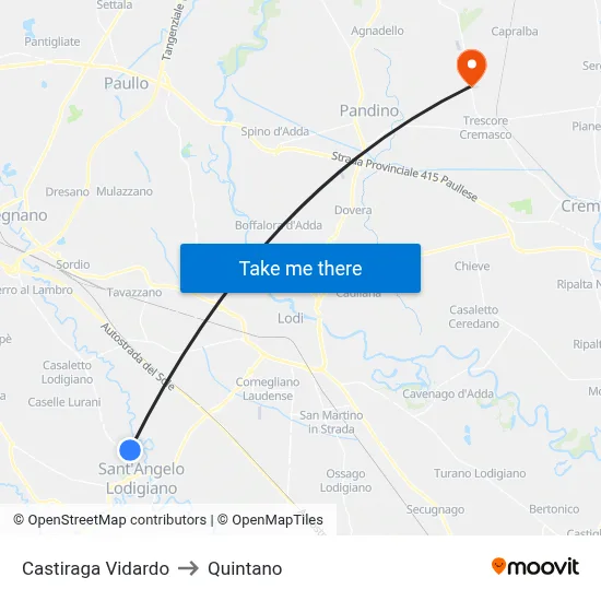 Castiraga Vidardo to Quintano map