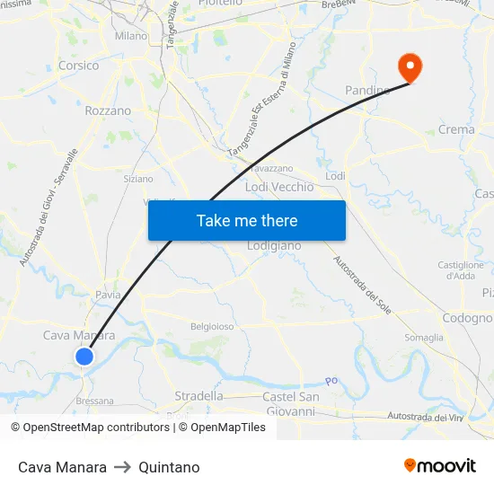 Cava Manara to Quintano map
