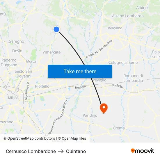 Cernusco Lombardone to Quintano map