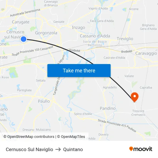 Cernusco Sul Naviglio to Quintano map
