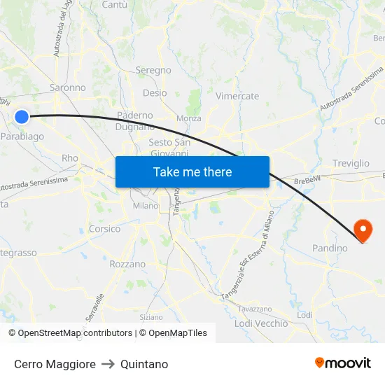 Cerro Maggiore to Quintano map