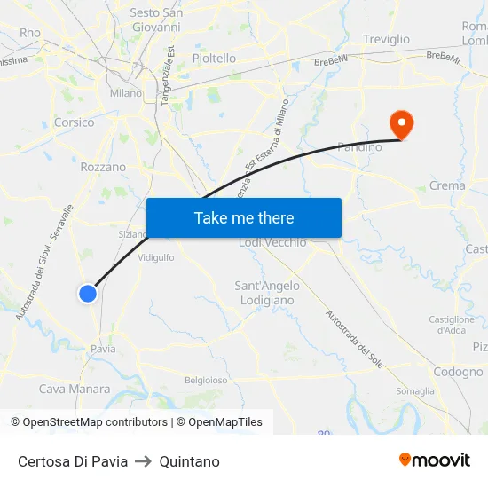 Certosa Di Pavia to Quintano map