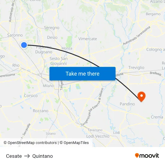Cesate to Quintano map