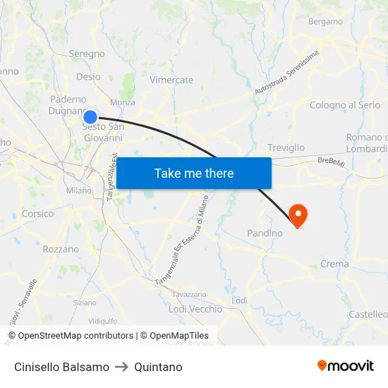 Cinisello Balsamo to Quintano map