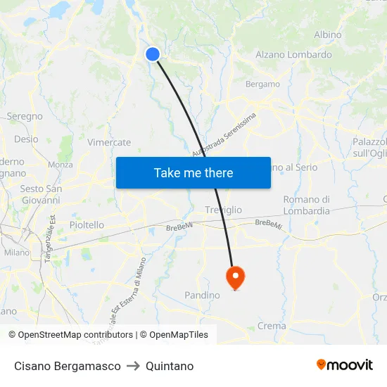 Cisano Bergamasco to Quintano map