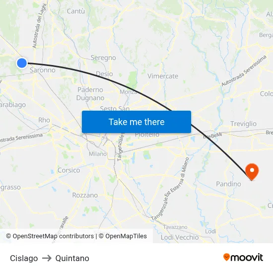 Cislago to Quintano map