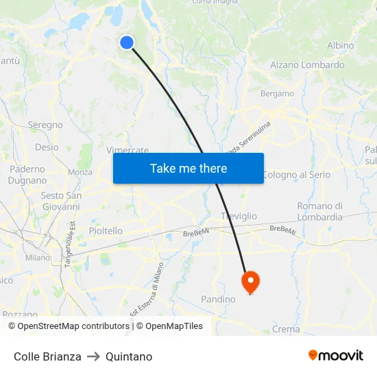 Colle Brianza to Quintano map