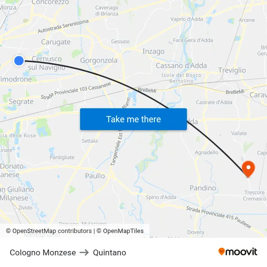 Cologno Monzese to Quintano map