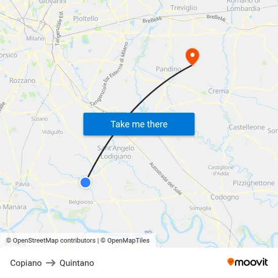 Copiano to Quintano map