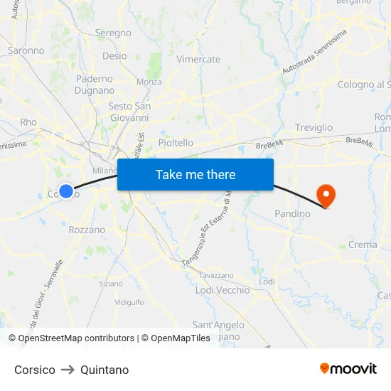 Corsico to Quintano map