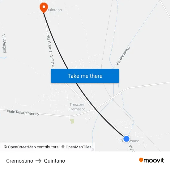 Cremosano to Quintano map