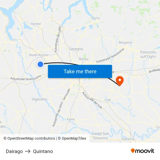 Dairago to Quintano map