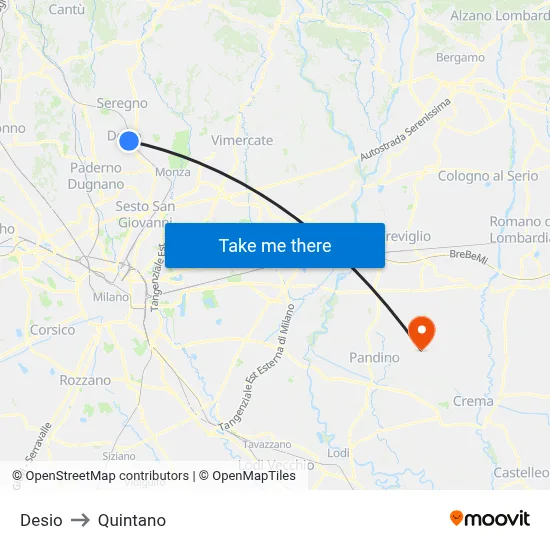 Desio to Quintano map