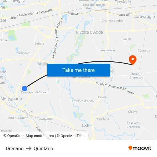 Dresano to Quintano map